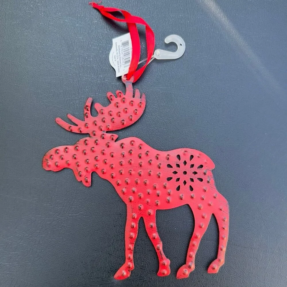 Holiday Red Metal Moose Christmas Tree Hanging Ornament